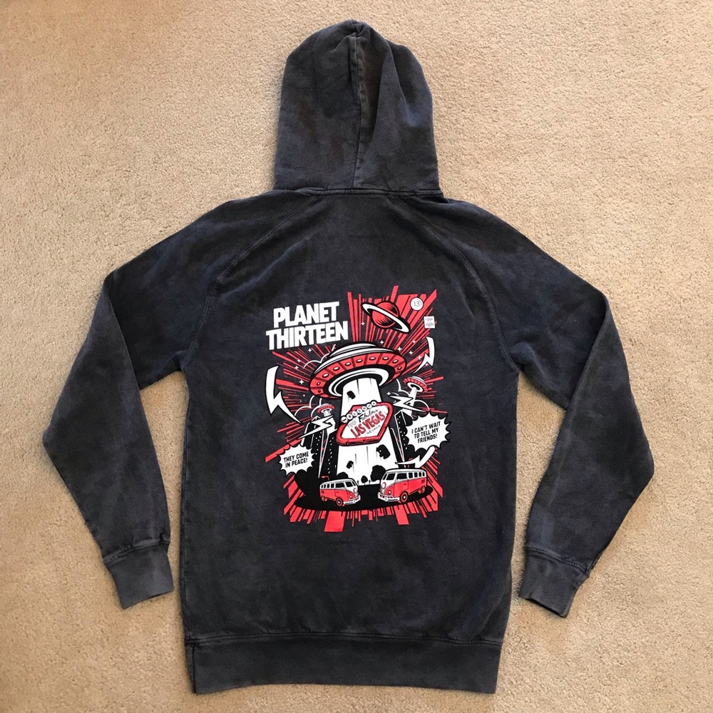 Planet Thirteen Las Vegas Alien Hoodie Sweatshirt Size S Faded Black Streetwear